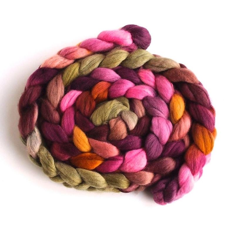 Plum Luster on Finn Wool Hand Spinning Roving, Hand Painted Colorway